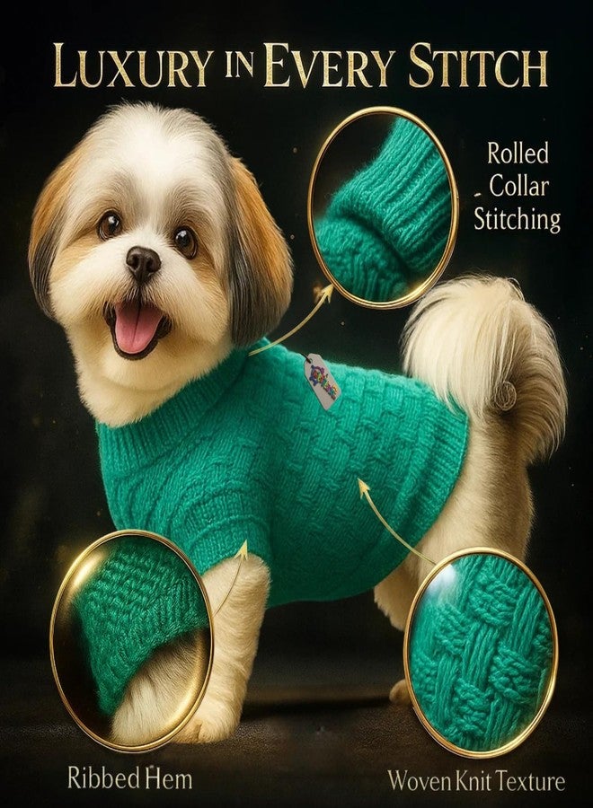 Western Era Hand Knitted Woolen Dog Sweater for Shih Tzu | Cold Weather Soft Thermal Dog Outfit | Cozy Stretchable Turtleneck Sweater | Comfortable Pet Clothing for Winter | Stylish Apparel | Green - Image 5